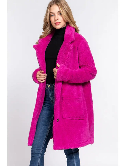 Notched Collar Patch Pocket Sherpa Coat
