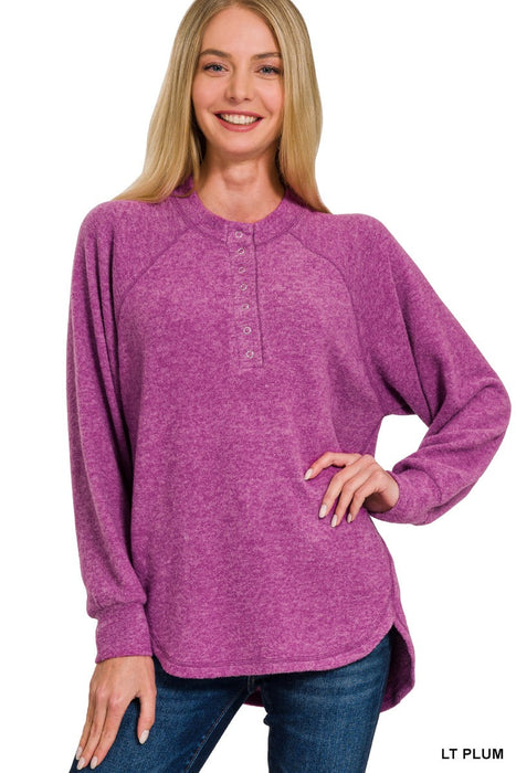 PLUS BRUSHED MELANGE HACCI HENLEY SWEATER