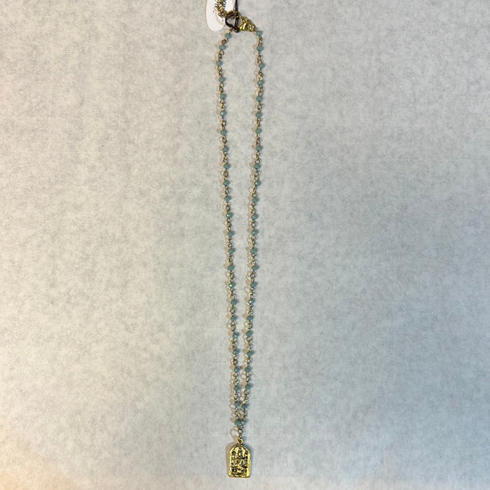 Blue bead necklace beaded necklace with charm