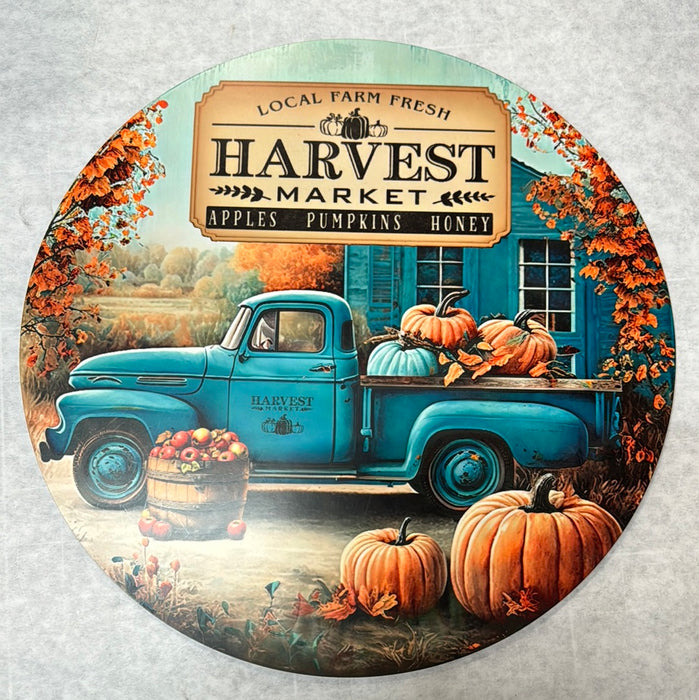 HARVEST MARKET WOOD SIGN 12 INCH ROUND