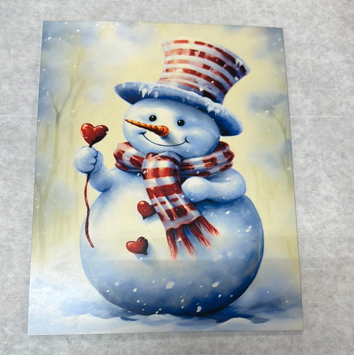 SNOWMAN HEART WOOD SIGN 8 X 10"