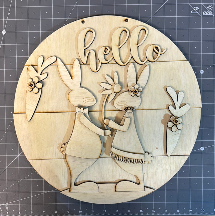 Hello Bunny Stacked Door Hanger (UNPAINTED)