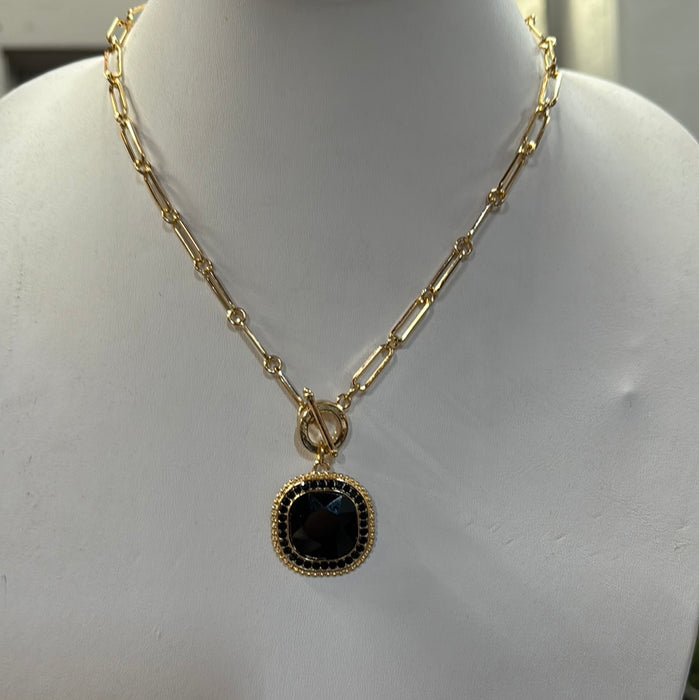 CUSHION STONE FRONT CLASP NECKLACE