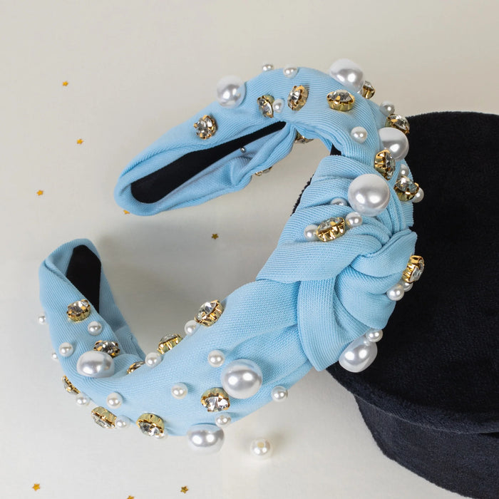 Top Knot, Rhinestones, Simulated Pearl, Fabric Head Band