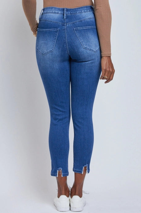 Hide your muffin top Ankle Jean with Destructed Hem