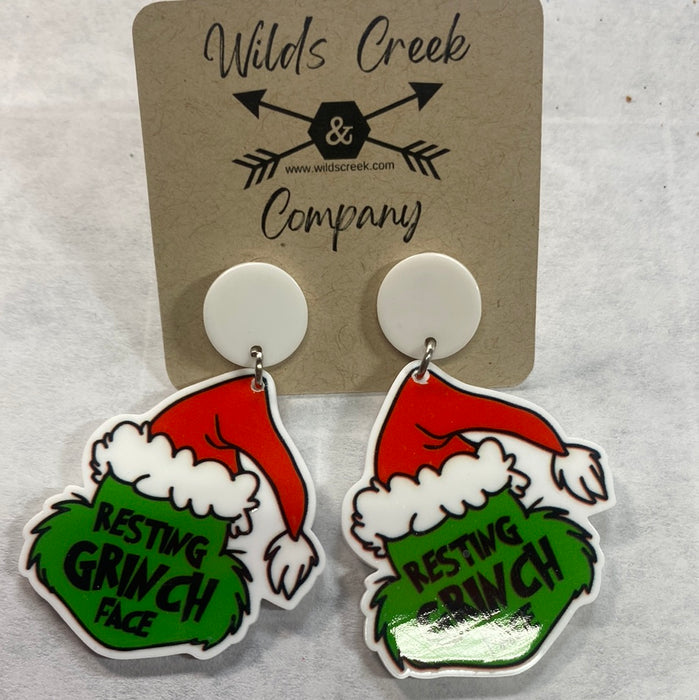 Resting Grinch Face Acrylic Earring