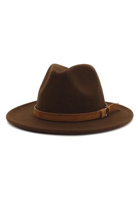 Retro Flat Brim Panama Hat with Leather Belt