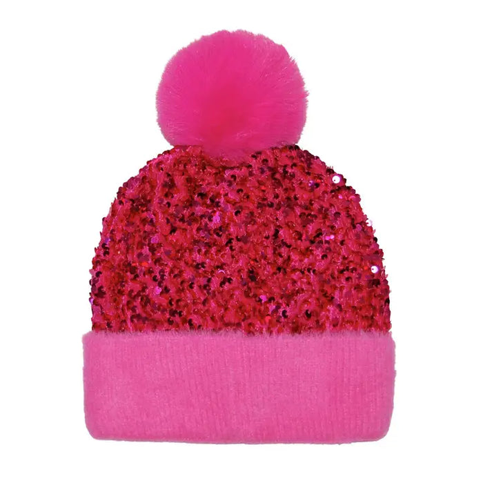 Sequin Fur Pom Fashion Beanie