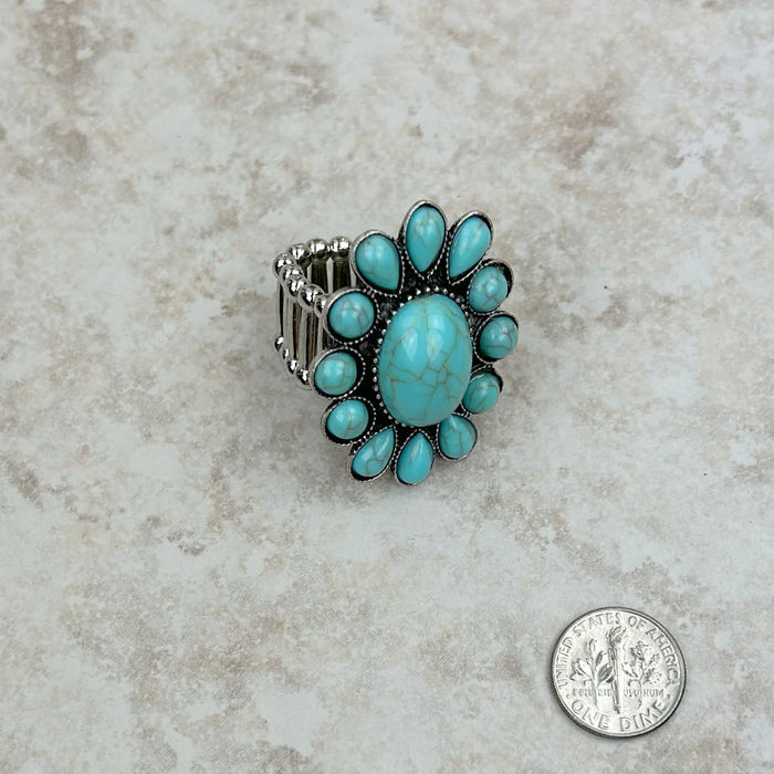 Silver with BLUE concho stretch Ring