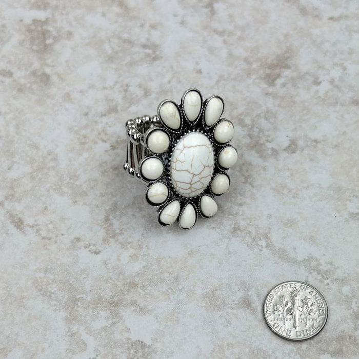 Silver with  WHITE concho stretch Ring