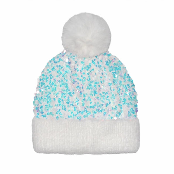 Sequin Fur Pom Fashion Beanie