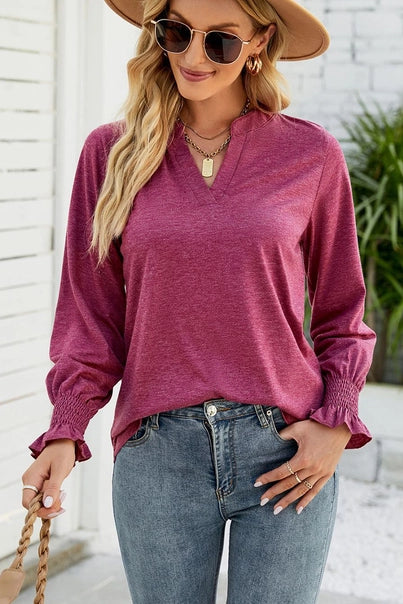 Women V Neck Fitted Ruffle Sleeve Oversized TOP