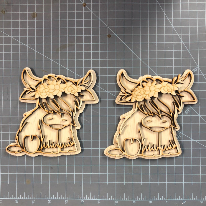 Set of 2 Highland Cow Car Charms  (unpainted)