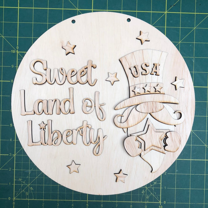 Sweet Land of Liberty Uncle Sam Gnome Stacked Sign (unpainted)