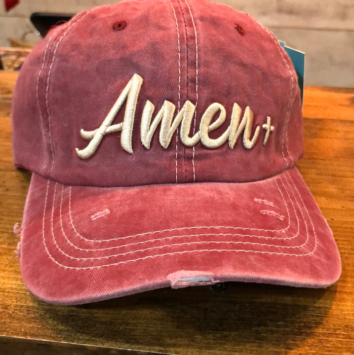 Burgundy HAT WITH TAN EMBROIDERY AMEN HAT