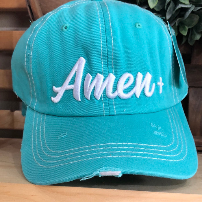 Turquoise HAT WITH White EMBROIDERY AMEN HAT