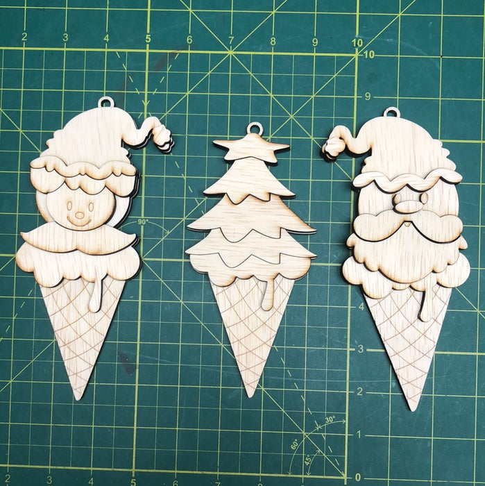 Ice Cream Cone Christmas Ornament Set