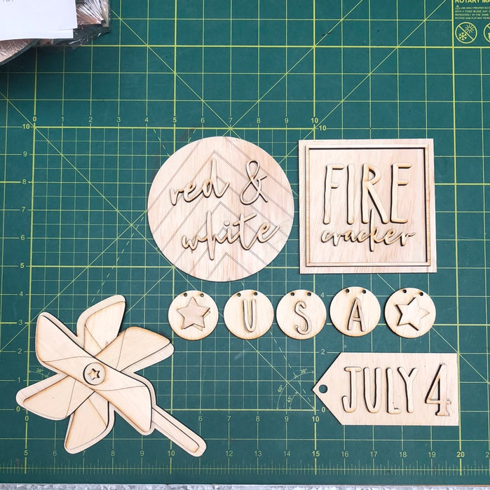 FIRE CRACKER JULY 4 TIERED TRAY SET (UNPAINTED)