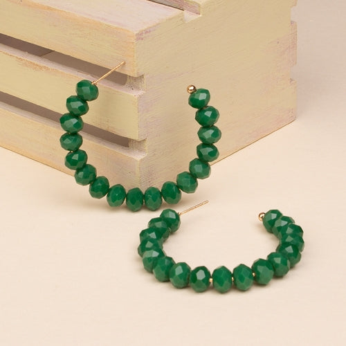 GREEN CRYSTAL BEADED HOOP EARRING