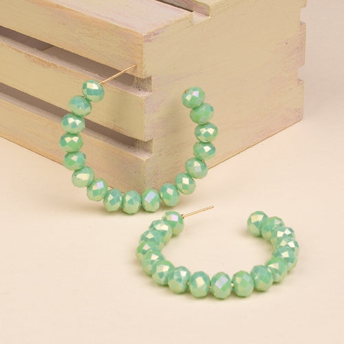 MINT GREEN CRYSTAL BEADED HOOP EARRING