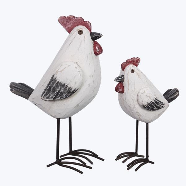 WOOD TABLETOP ROOSTERS, 2 PCS/SET