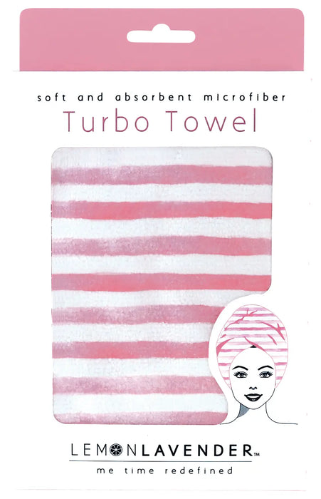 Lemon Lavender Turbo Towel- Pink/White Stripe