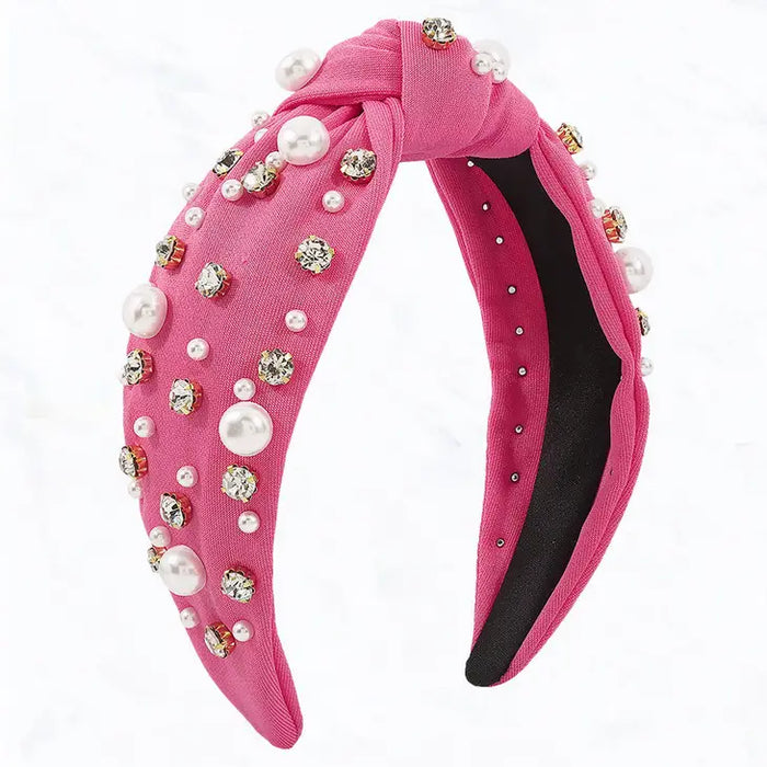 Top Knot, Rhinestones, Simulated Pearl, Fabric Head Band