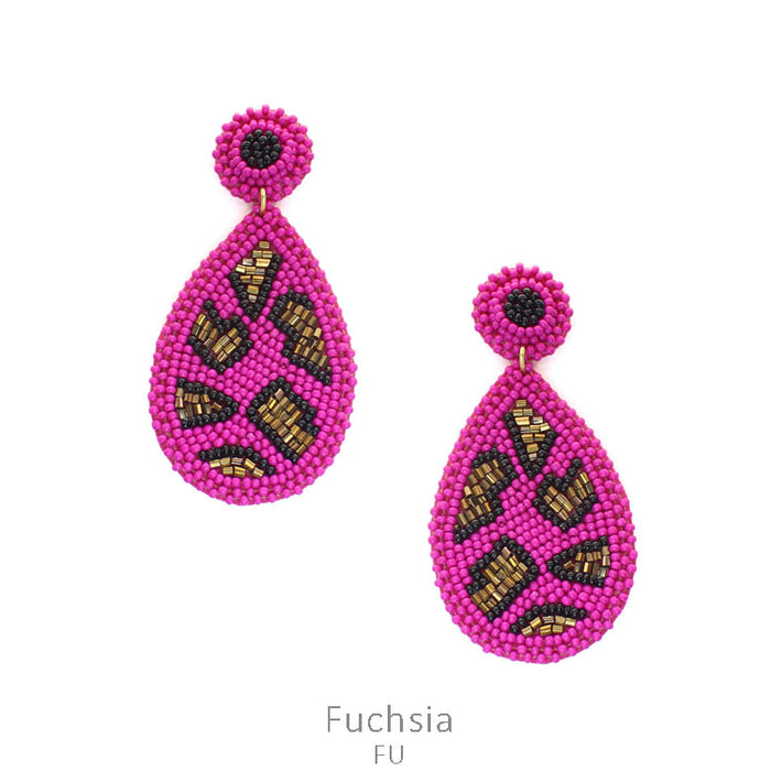 BEADED CHEETAH TEARDROP EARRING