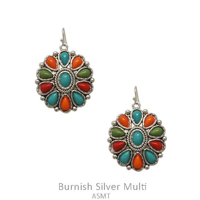 ROUND MEDALLION TURQUOISE & SILVER  EARRING