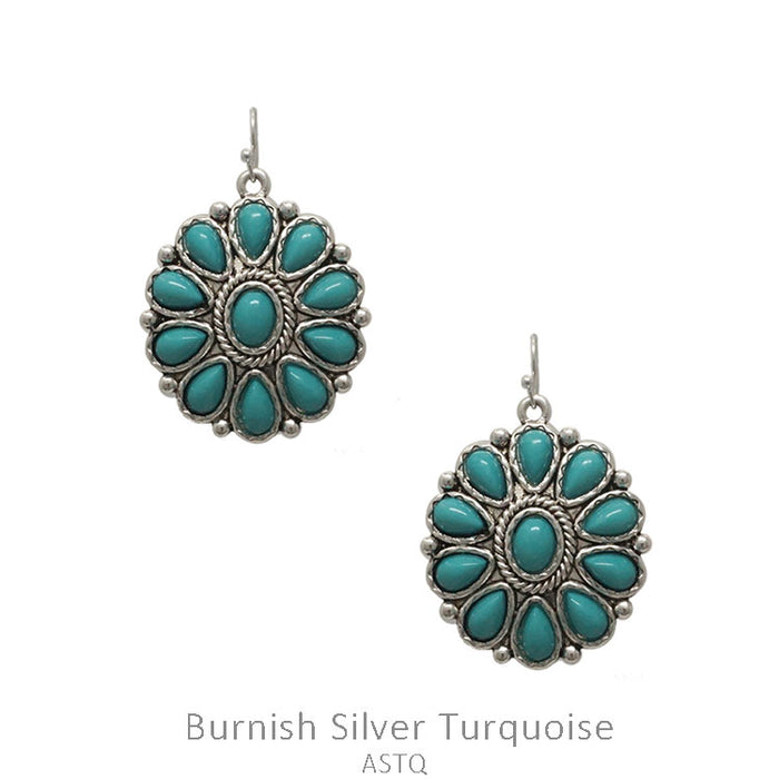 ROUND MEDALLION TURQUOISE & SILVER  EARRING