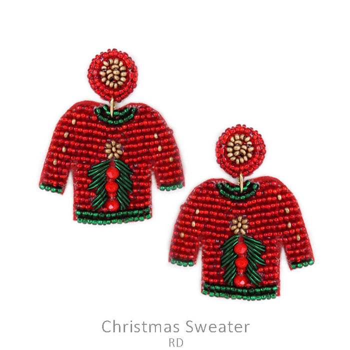 Beaded Ugly Sweater w/Tree Earring