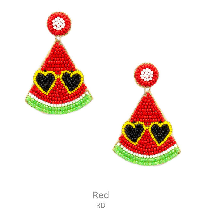 BEADED WATERMELON SLICE EARRING