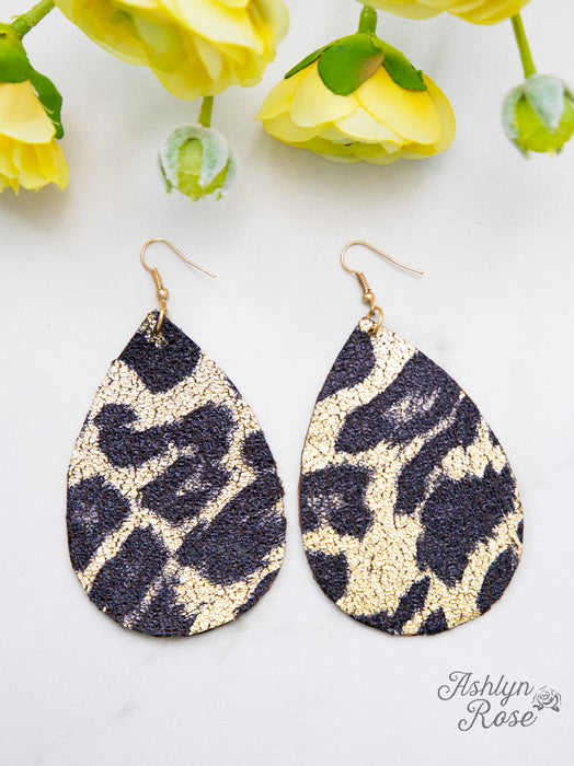 WILDIN' LEOPARD TEARDROP EARRINGS, GOLD