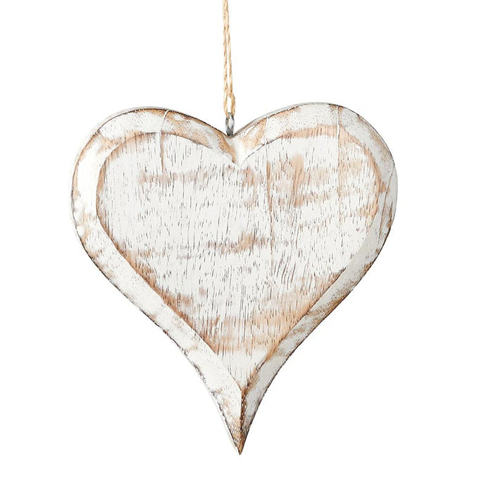 WHITE WOOD HEART LARGE