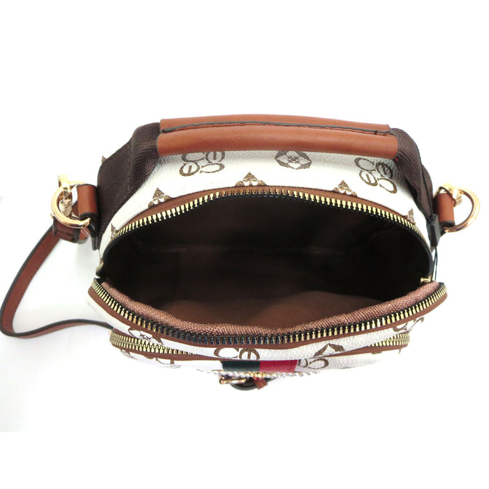 SMALL LOOK A LIKE ZIP PURSE WITH BEE WHITE WITH BROWN