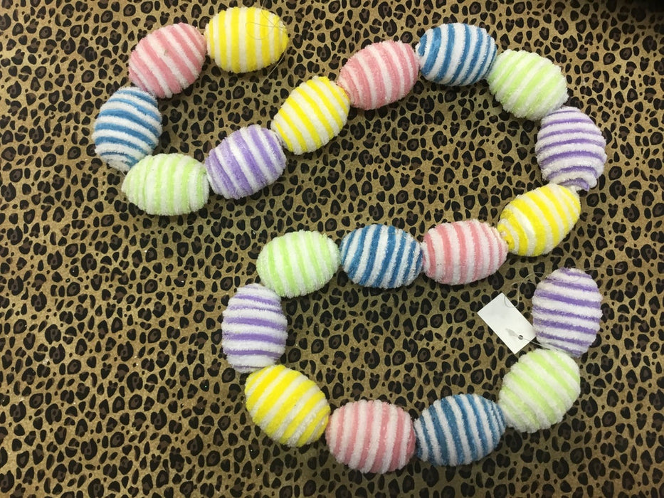 Striped Fabric Egg Garland 4'L