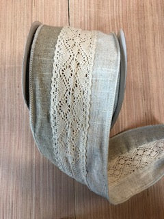4” Light Burlap/Dark Burlap Cream Lace Ribbon