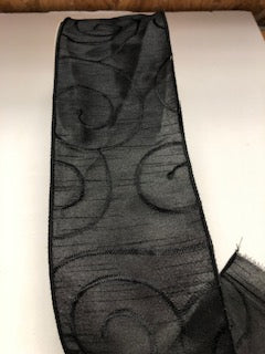 4” Black with Black Swirl stitch Ribbon