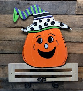 Painted Happy Pumpkin with Rail