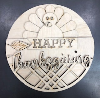 10 Inch Round Happy Thanksgiving Stacked Sign