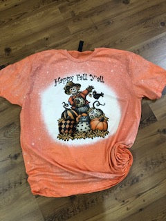 HAPPY FALL Y'ALL SCARECROW WITH PUMPKINS ORANGE BLEACHED TShirt