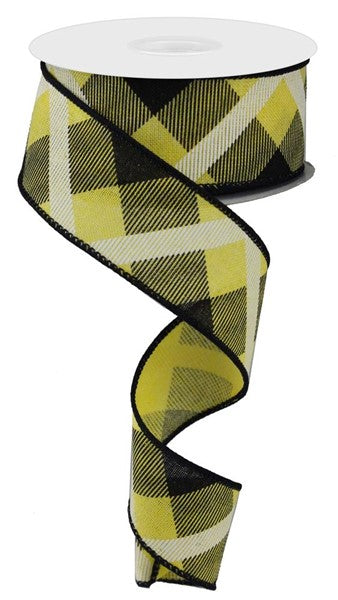 1.5"X10yd Printed Plaid On Royal Yellow/Black/White