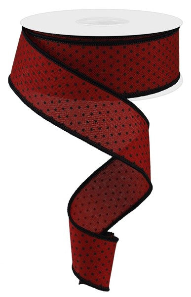 1.5"X10yd Red with Black Swiss Dot