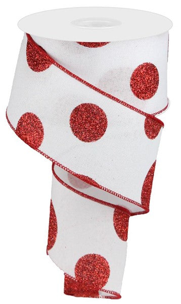 2.5"X10yd Glittered Multi Dots On Royal White/Red Glitter