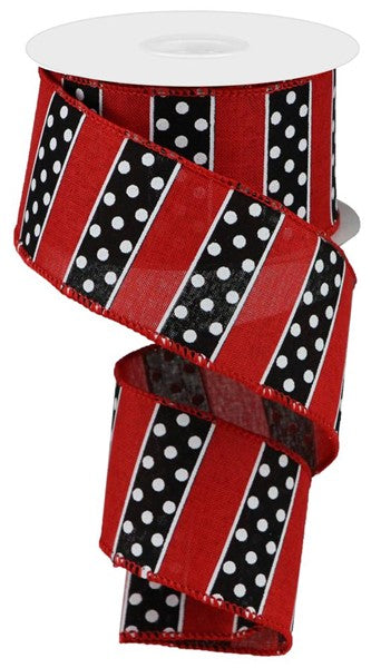 2.5"X10YD POLKA DOT/STRIPES Red/Black/White