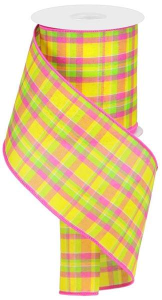 4"X10yd Woven Check Yellow/Hot Pink/Lime