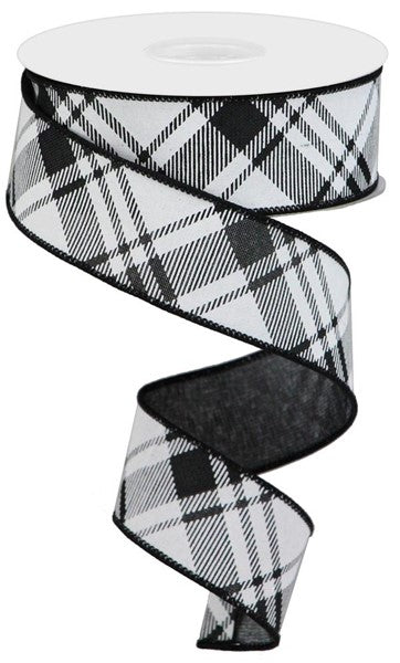 1.5"X10yd Diagonal Stripe/Multi Check Black/White