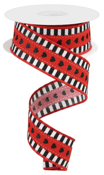 1.5"X10yd Hearts W/Stripe Border/Ryl