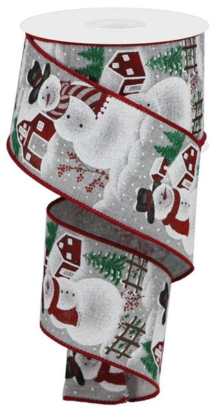 2.5"X 10 yd Iridescent Snowman On Royal