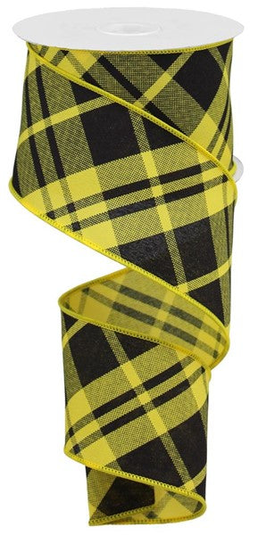 2.5"X10yd Printed Diagonal Plaid Sun Yellow/Black